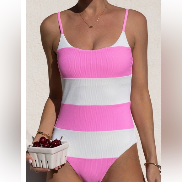 Beach Riot NEW Calista One Piece Prism Pink Stripe - Picture 3 of 10
